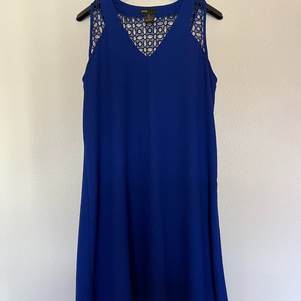 GRACE DRESSES BLUE SIZE-XS WOMEN'S SHORT V-SHAPED LACED-BACK TANK DRESS/Preowned